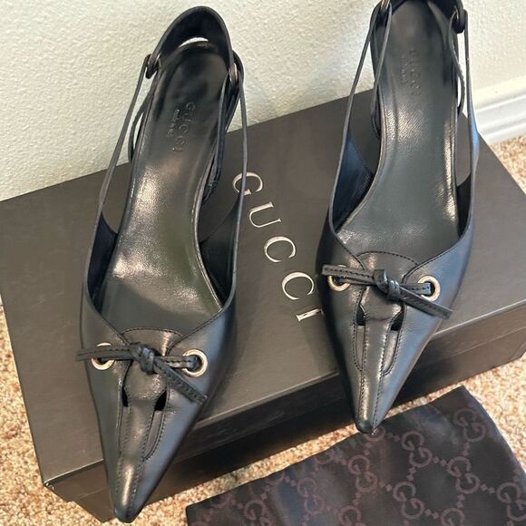 GUCCI size 35.5C Sandal Heels Black Leather made in Italy - Picture 5 of 12